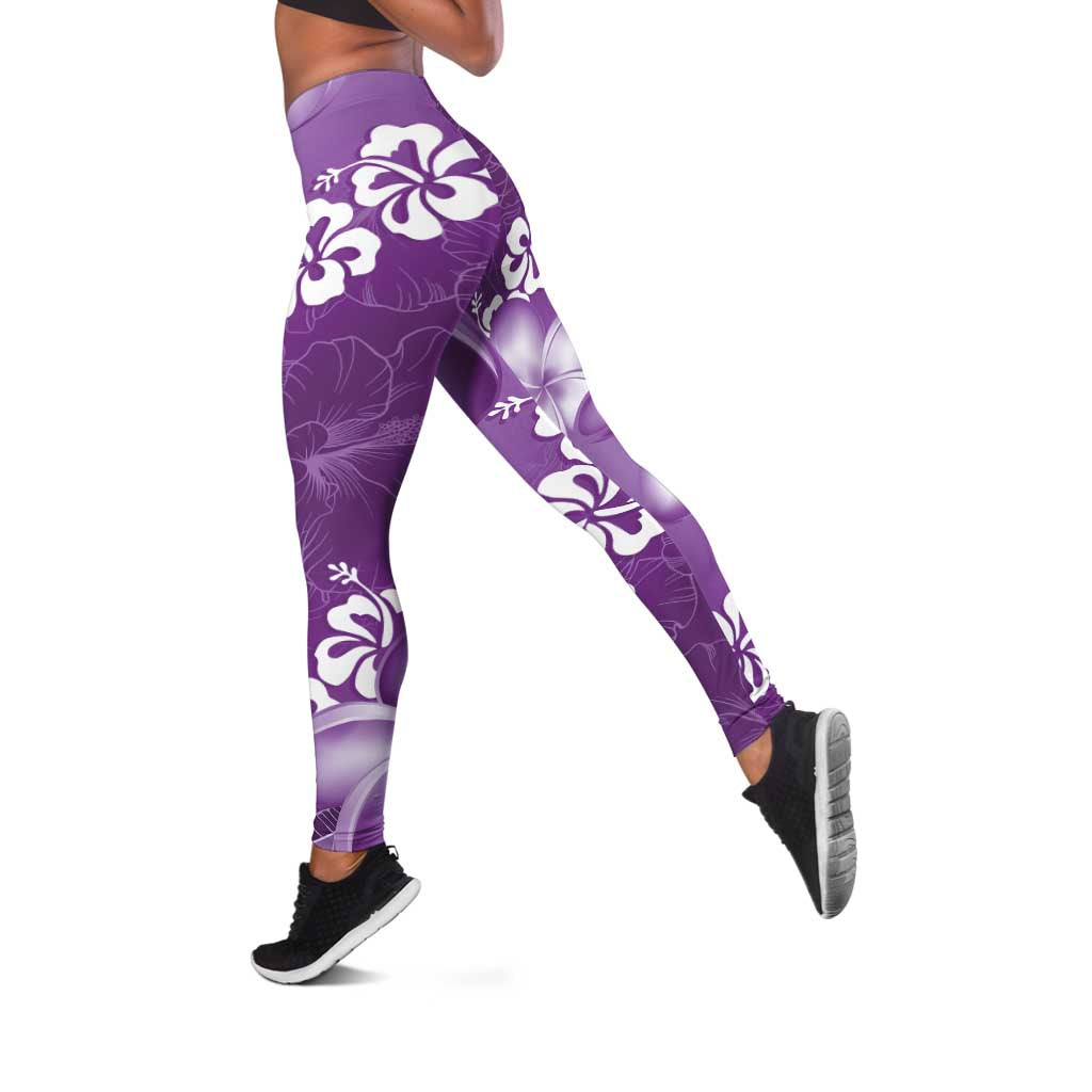 Vintage Purple Polynesia Leggings Plumeria With Hibiscus Tropical Vibes - Polynesian Pride