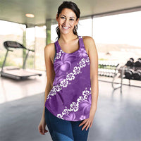 Vintage Purple Polynesia Women Racerback Tank Plumeria With Hibiscus Tropical Vibes - Polynesian Pride