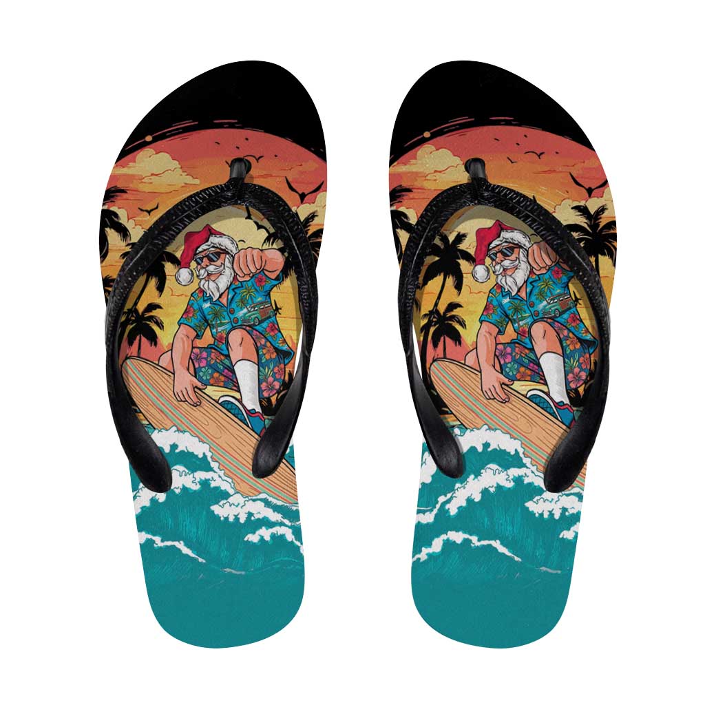 Vintage Santa Claus Surfing Summer Flip Flops Mele Kalikimaka i Iulai! LT9 Black - Polynesian Pride