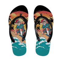 Vintage Santa Claus Surfing Summer Flip Flops Mele Kalikimaka i Iulai! LT9 Black - Polynesian Pride
