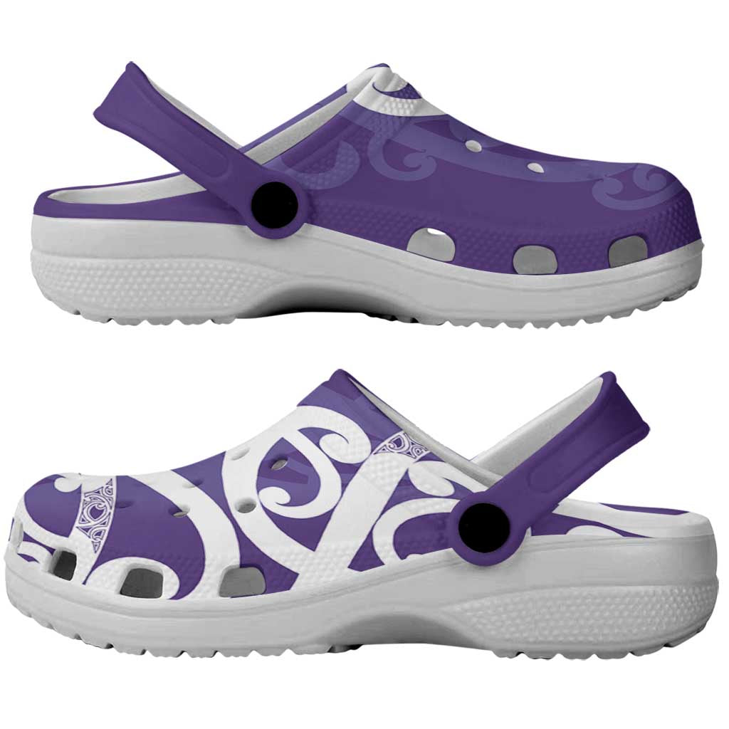 Violet Green Maori Clogs Shoes Koru Kowhaiwhai