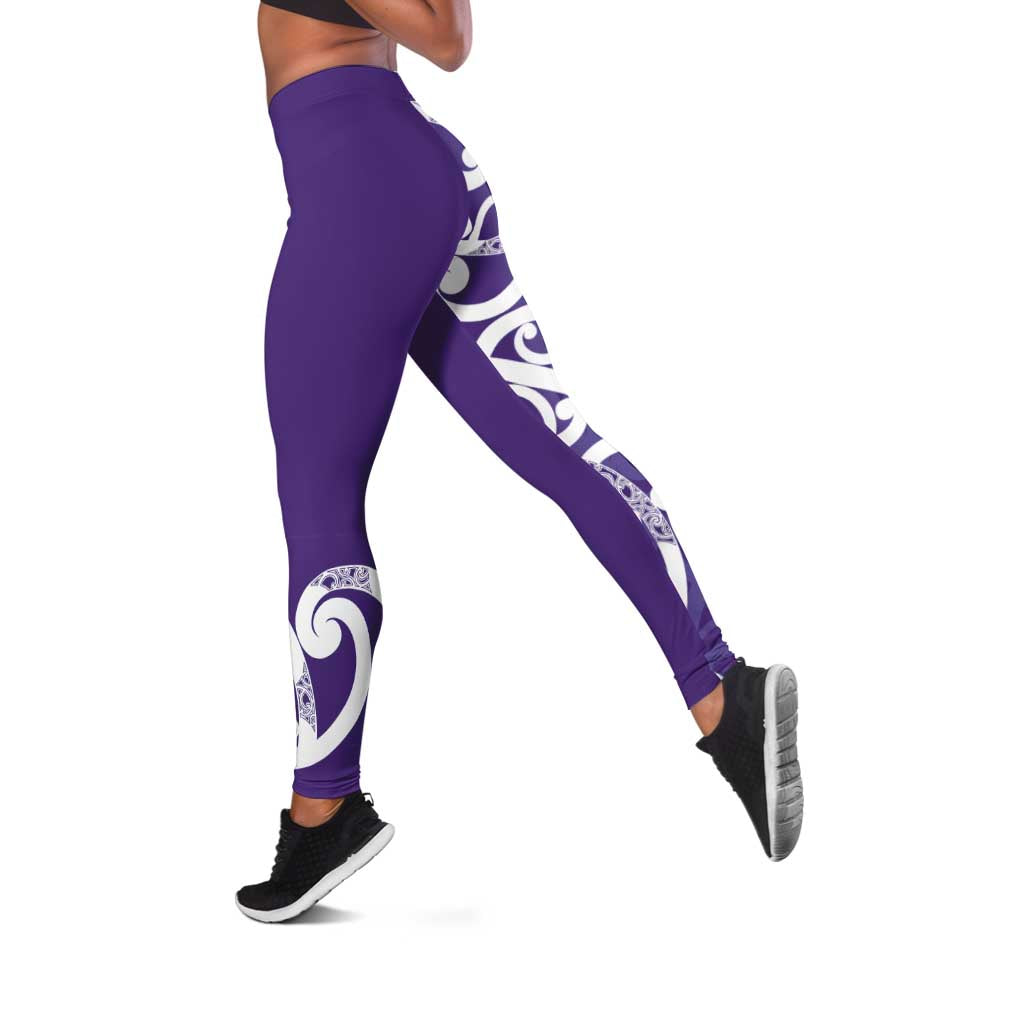 Violet Green Maori Leggings Koru Kowhaiwhai