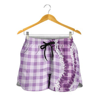 Violet Hawaii Palaka Shorts for Women Hawaiian Honohono Lei