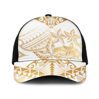 White and Gold Polynesia Mesh Trucker Cap Plumeria Tattoo With Polynesian Pattern - Polynesian Pride