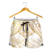 White and Gold Polynesia Shorts for Women Plumeria Tattoo With Polynesian Pattern - Polynesian Pride
