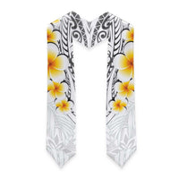 White Polynesia Graduation Stole Plumeria Tropical Leaves With Galaxy Polynesian Art