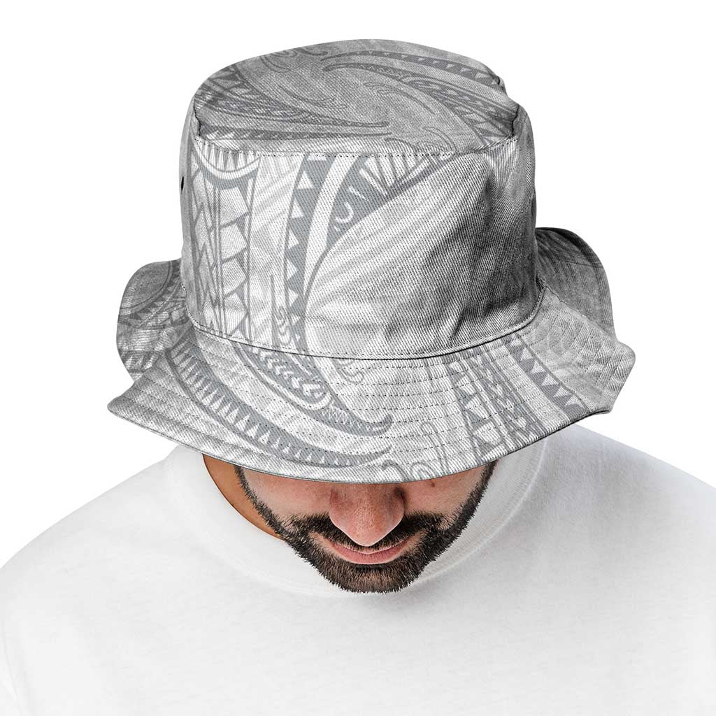 White Sunday Lotu Tamaiti Bucket Hat Polynesian Wave Pastel Gray - Polynesian Pride
