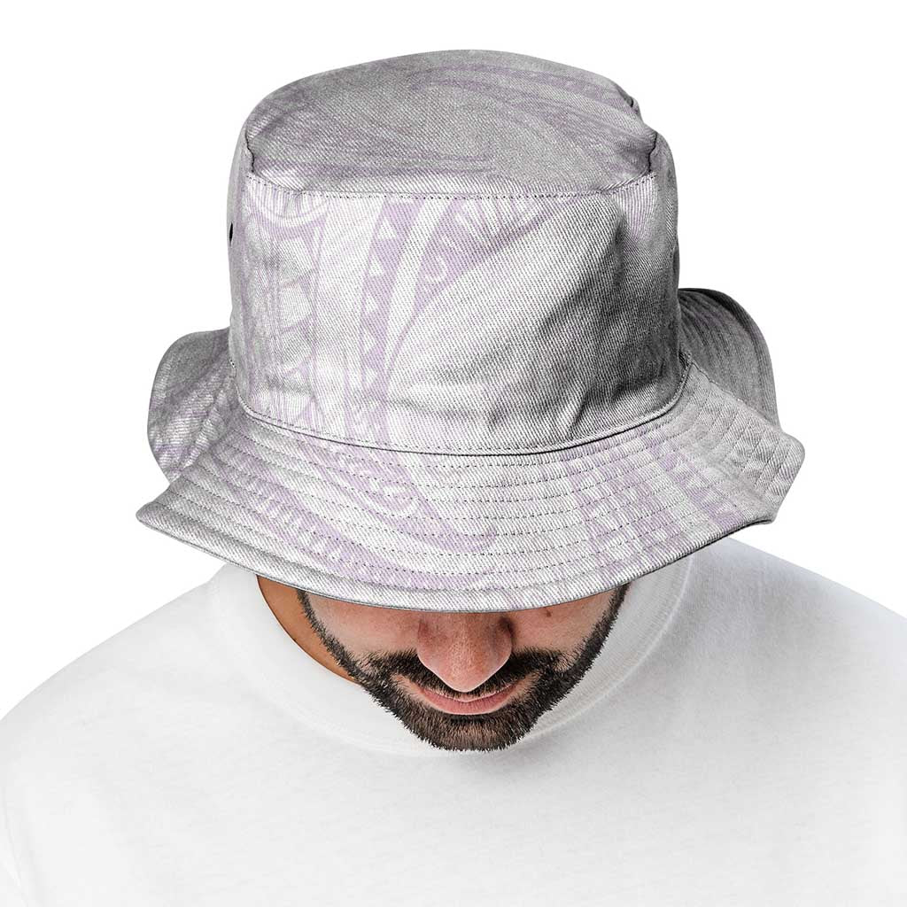 White Sunday Lotu Tamaiti Bucket Hat Polynesian Wave Pastel Mauve - Polynesian Pride