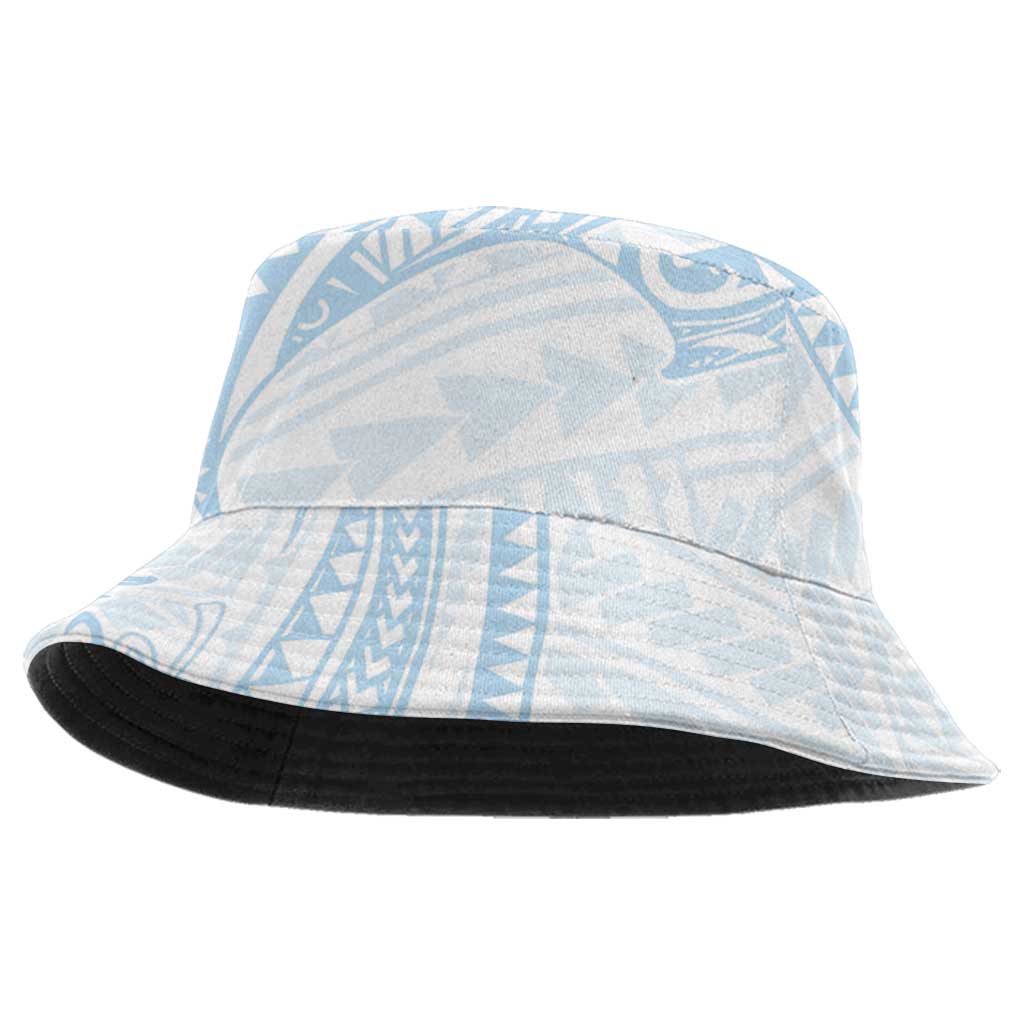 White Sunday Lotu Tamaiti Bucket Hat Polynesian Wave Pastel Sky Blue - Polynesian Pride