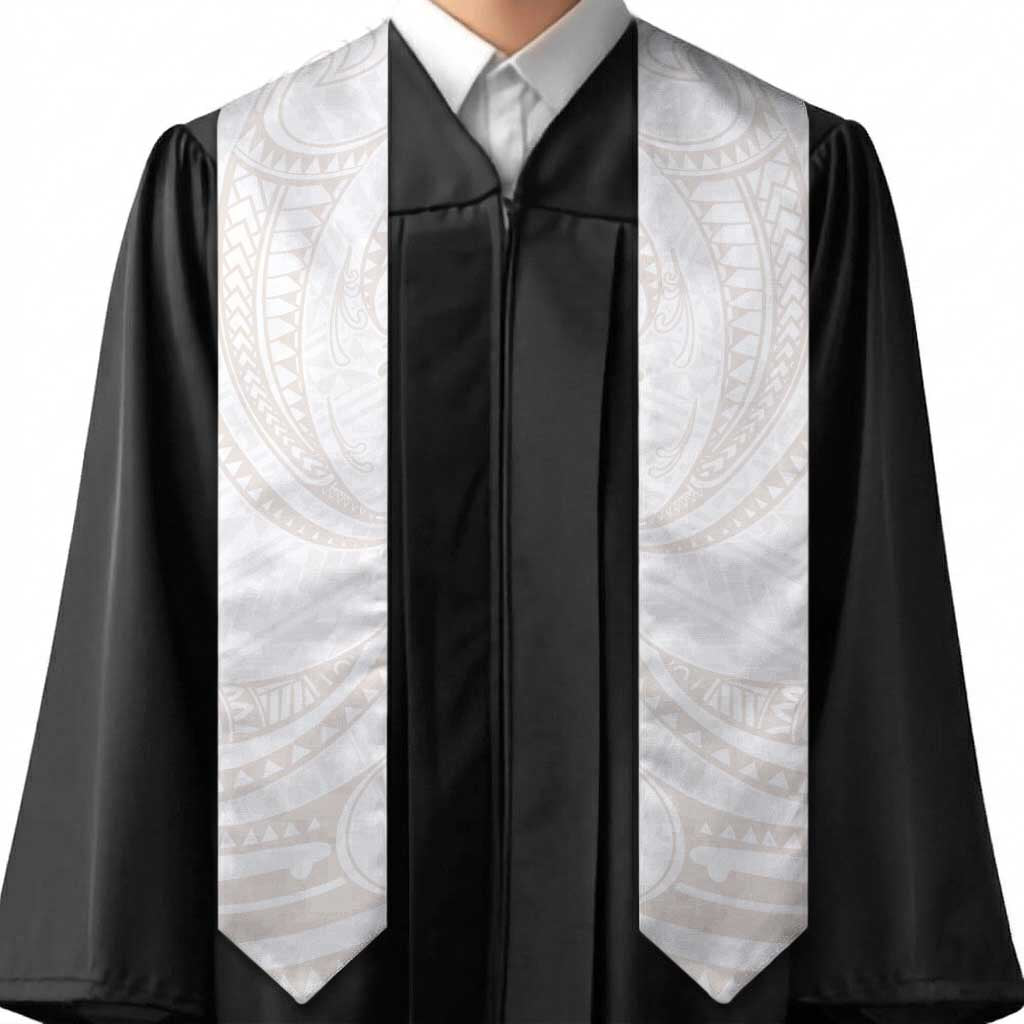 White Sunday Lotu Tamaiti Graduation Stole Polynesian Wave Pastel Nude - Polynesian Pride
