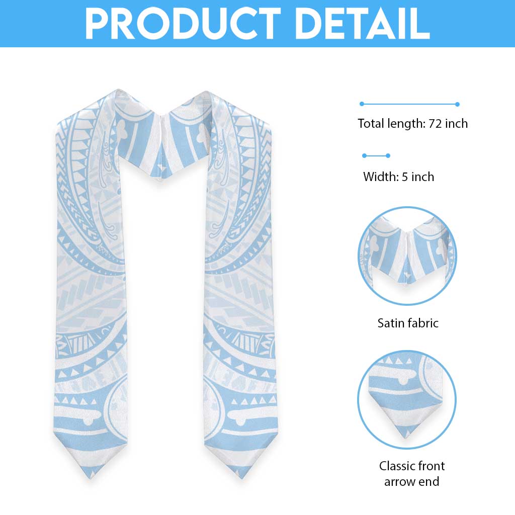 White Sunday Lotu Tamaiti Graduation Stole Polynesian Wave Pastel Sky Blue LT9 - Polynesian Pride