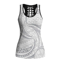 White Sunday Lotu Tamaiti Hollow Tank Top Polynesian Wave Pastel Gray LT9 Female Gray - Polynesian Pride