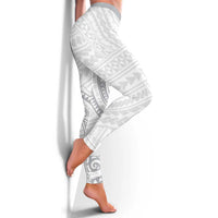 White Sunday Lotu Tamaiti Leggings Polynesian Wave Pastel Gray - Polynesian Pride