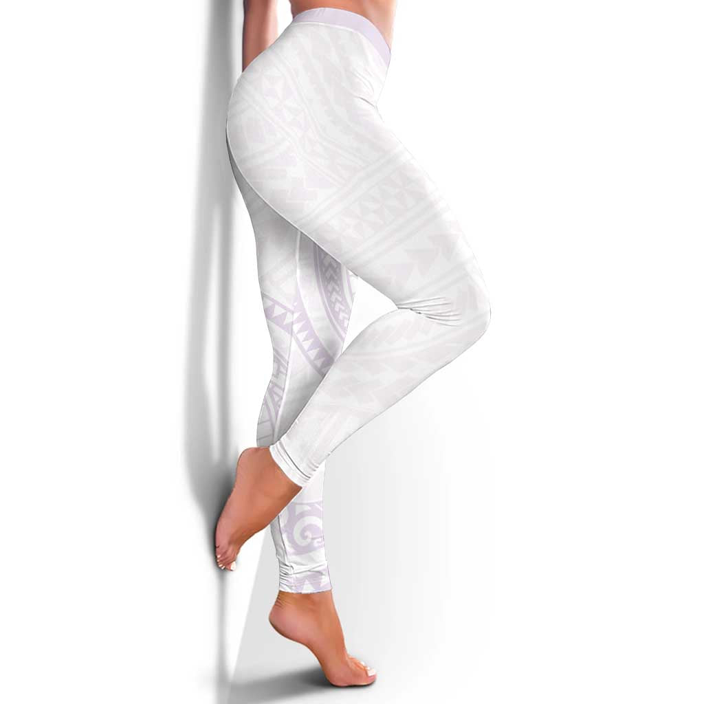 White Sunday Lotu Tamaiti Leggings Polynesian Wave Pastel Mauve - Polynesian Pride