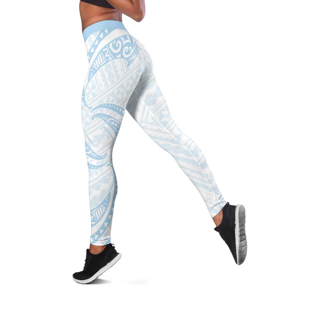 White Sunday Lotu Tamaiti Leggings Polynesian Wave Pastel Sky Blue - Polynesian Pride