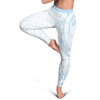 White Sunday Lotu Tamaiti Leggings Polynesian Wave Pastel Sky Blue - Polynesian Pride