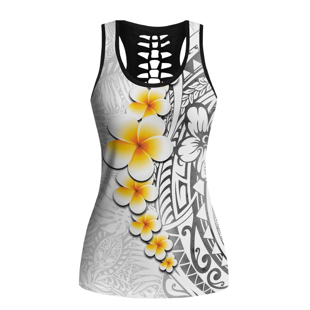 White Tropical Plumeria With Galaxy Polynesian Art Hollow Tank Top - Polynesian Pride