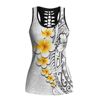 White Tropical Plumeria With Galaxy Polynesian Art Hollow Tank Top - Polynesian Pride