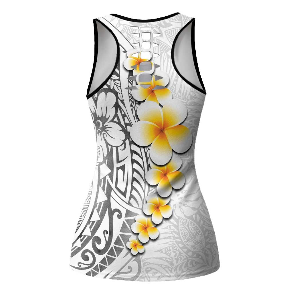 White Tropical Plumeria With Galaxy Polynesian Art Hollow Tank Top - Polynesian Pride