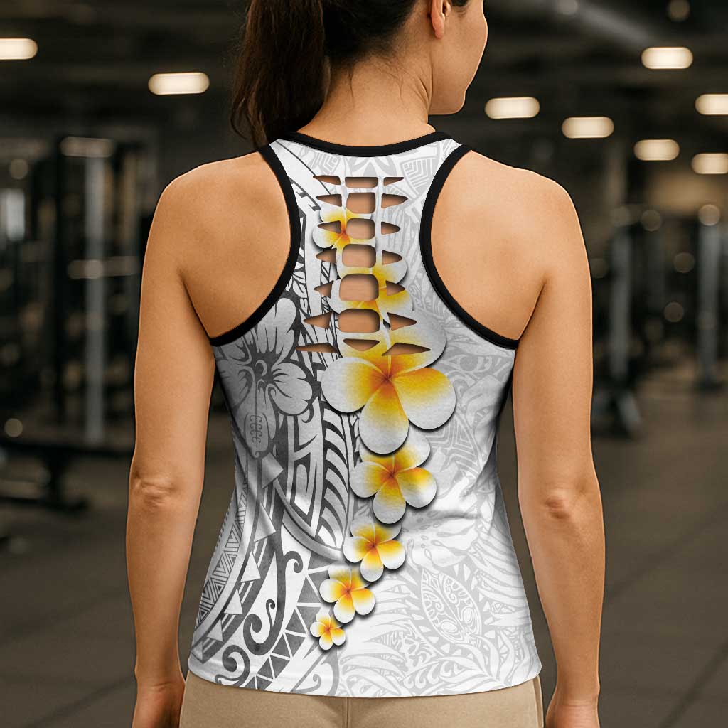 White Tropical Plumeria With Galaxy Polynesian Art Hollow Tank Top - Polynesian Pride