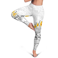 White Tropical Plumeria With Galaxy Polynesian Art Leggings - Polynesian Pride