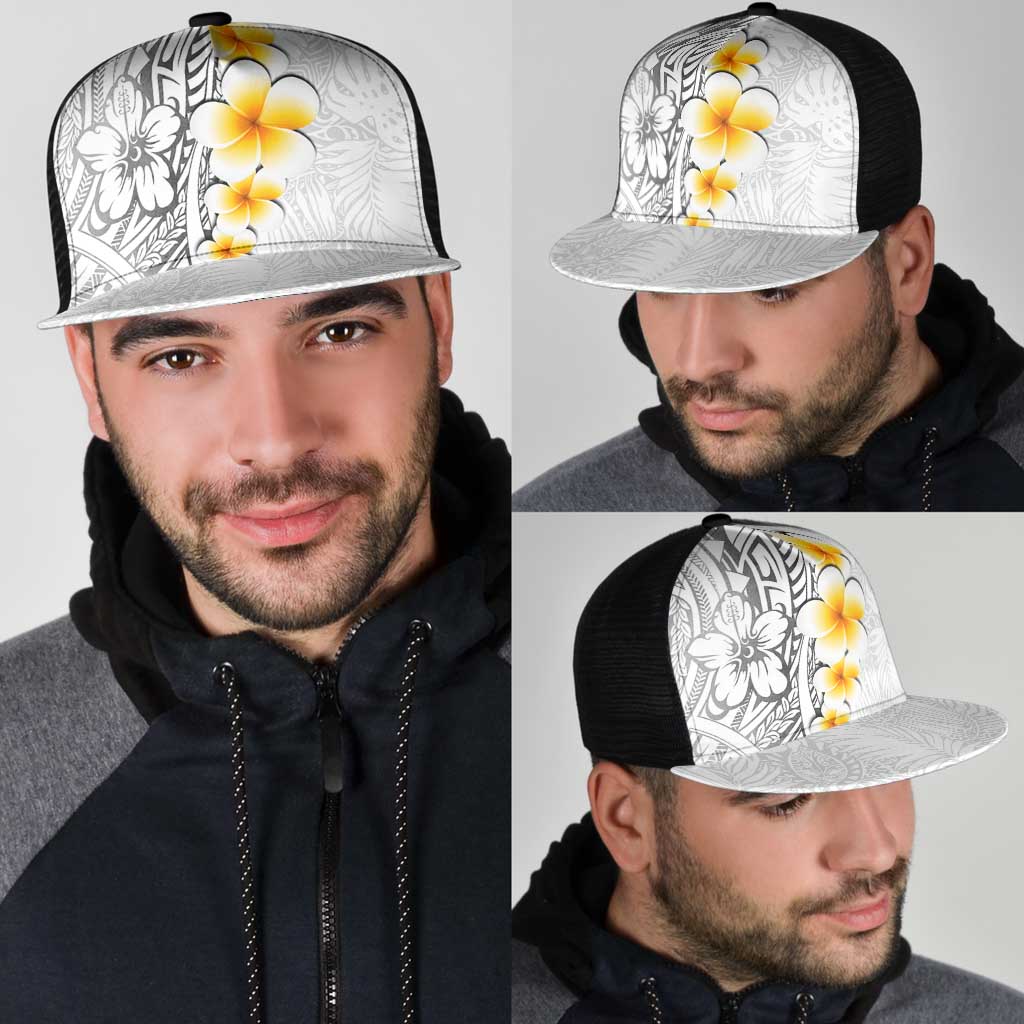 White Tropical Plumeria With Galaxy Polynesian Art Mesh Trucker Cap - Polynesian Pride