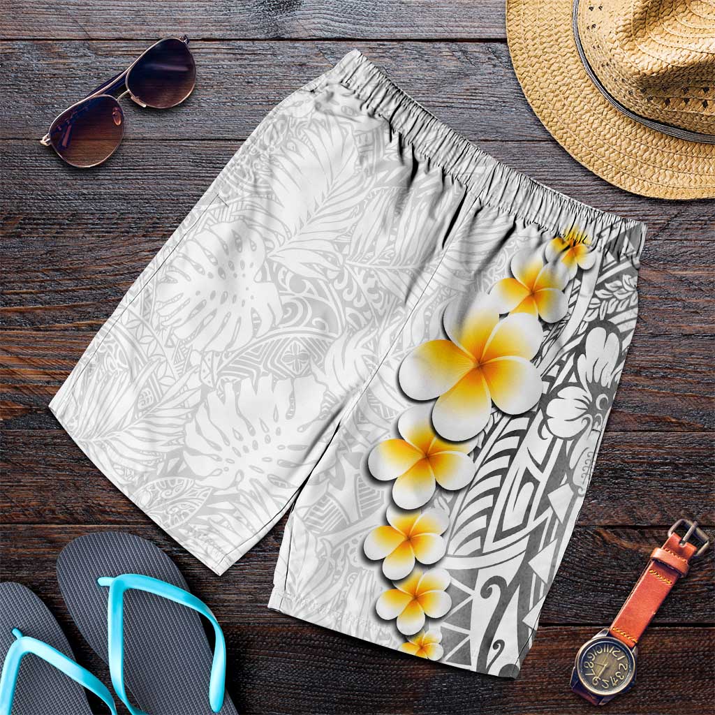 White Tropical Plumeria With Galaxy Polynesian Art Shorts for Men - Polynesian Pride