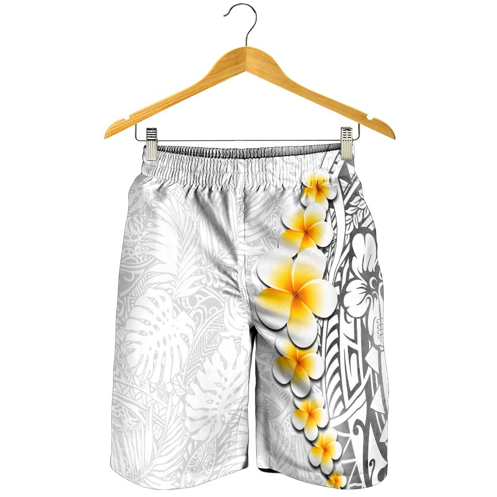 White Tropical Plumeria With Galaxy Polynesian Art Shorts for Men - Polynesian Pride