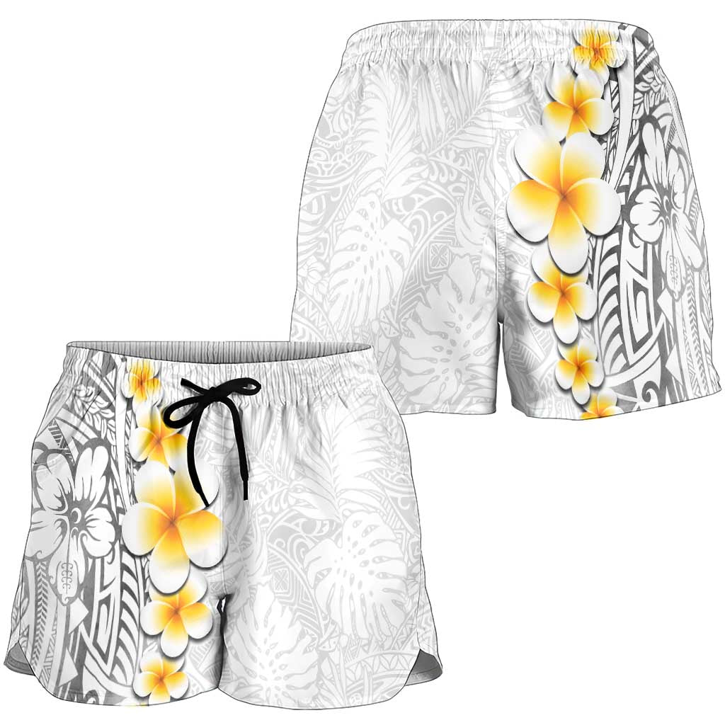 White Tropical Plumeria With Galaxy Polynesian Art Shorts for Women - Polynesian Pride