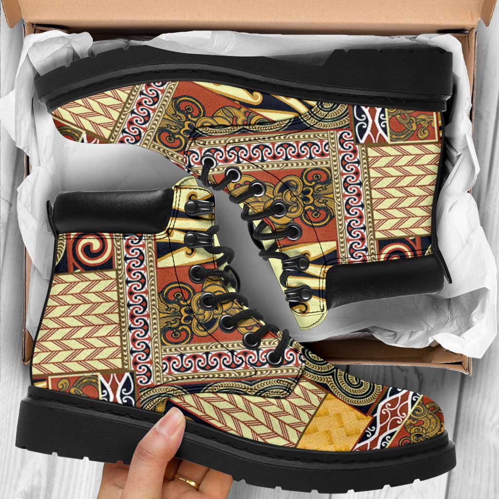 Yellow Aotearoa Kowhaiwhai Pattern All Season Boots NZ Maori Quilt Style - Polynesian Pride