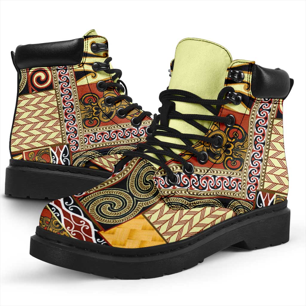 Yellow Aotearoa Kowhaiwhai Pattern All Season Boots NZ Maori Quilt Style - Polynesian Pride