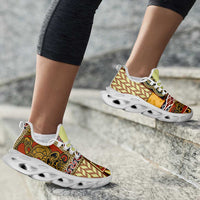 Yellow Aotearoa Kowhaiwhai Pattern Clunky Sneakers NZ Maori Quilt Style - Polynesian Pride