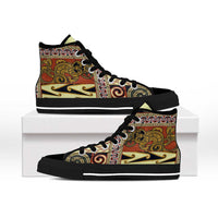 Yellow Aotearoa Kowhaiwhai Pattern High Top Shoes NZ Maori Quilt Style - Polynesian Pride
