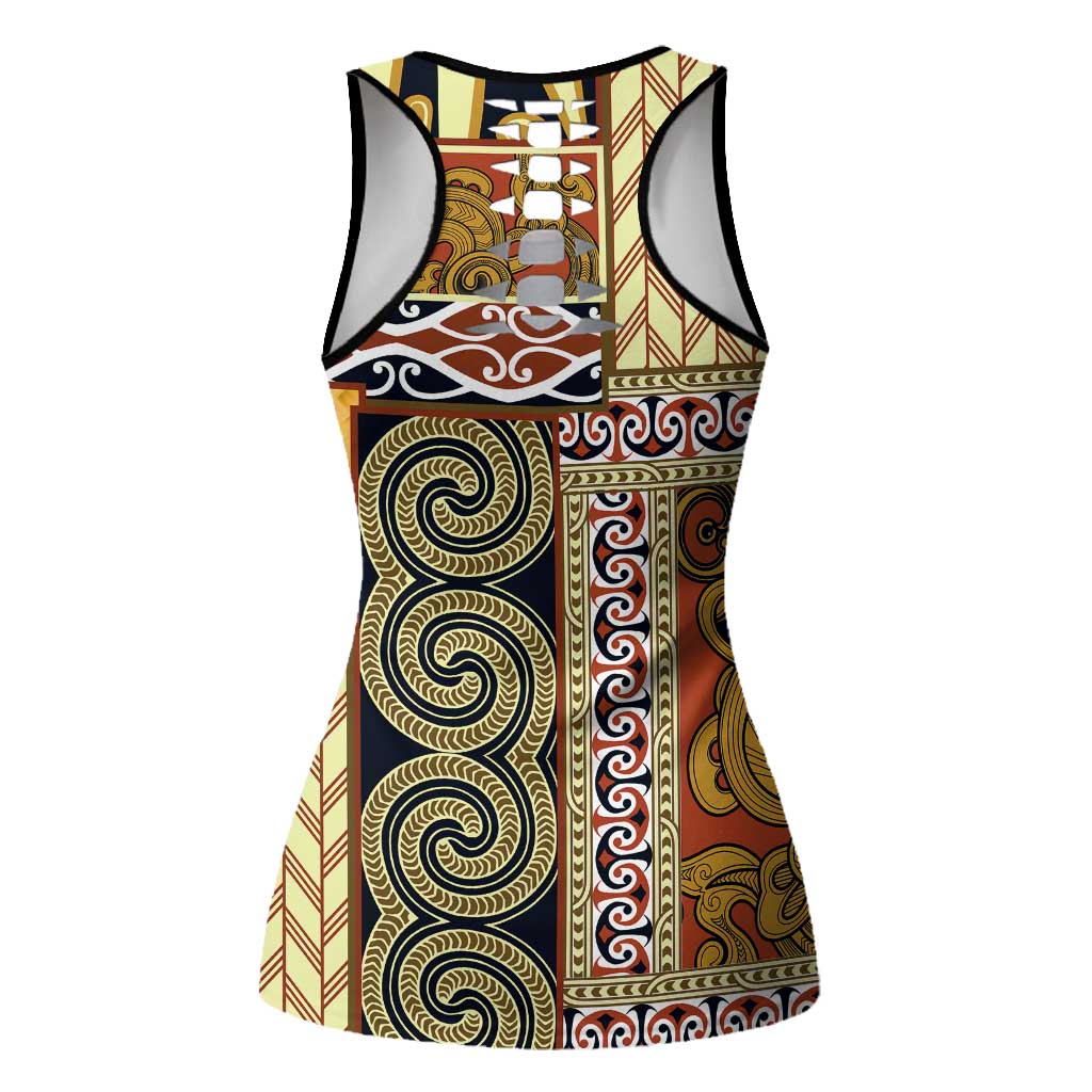 Yellow Aotearoa Kowhaiwhai Pattern Hollow Tank Top NZ Maori Quilt Style - Polynesian Pride