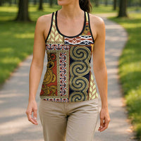 Yellow Aotearoa Kowhaiwhai Pattern Hollow Tank Top NZ Maori Quilt Style - Polynesian Pride