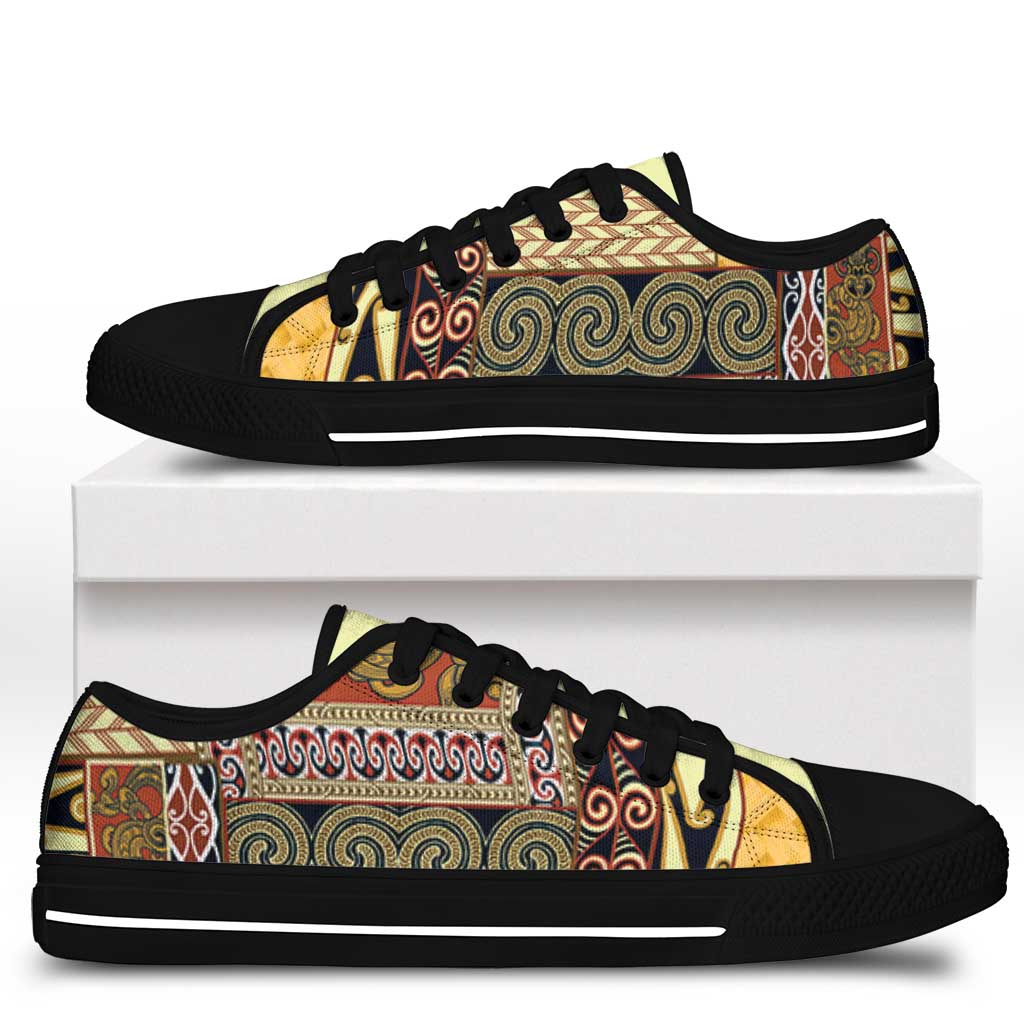 Yellow Aotearoa Kowhaiwhai Pattern Low Top Shoes NZ Maori Quilt Style - Polynesian Pride