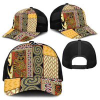Yellow Aotearoa Kowhaiwhai Pattern Mesh Trucker Cap NZ Maori Quilt Style - Polynesian Pride