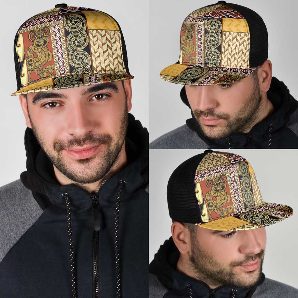 Yellow Aotearoa Kowhaiwhai Pattern Mesh Trucker Cap NZ Maori Quilt Style - Polynesian Pride