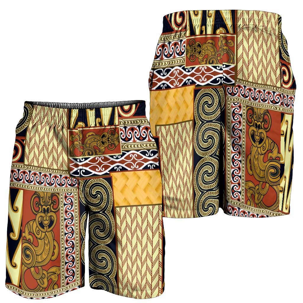 Yellow Aotearoa Kowhaiwhai Pattern Shorts for Men NZ Maori Quilt Style - Polynesian Pride