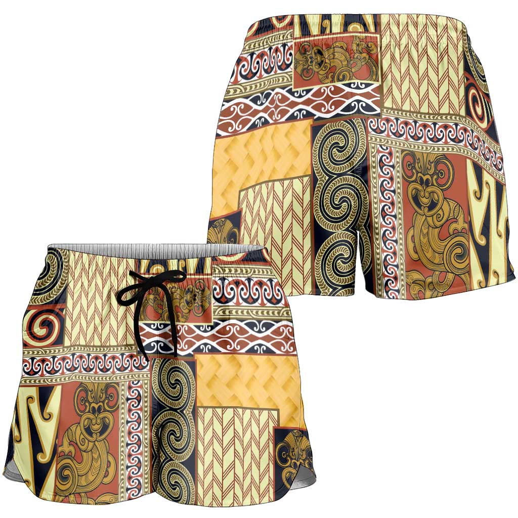 Yellow Aotearoa Kowhaiwhai Pattern Shorts for Women NZ Maori Quilt Style - Polynesian Pride