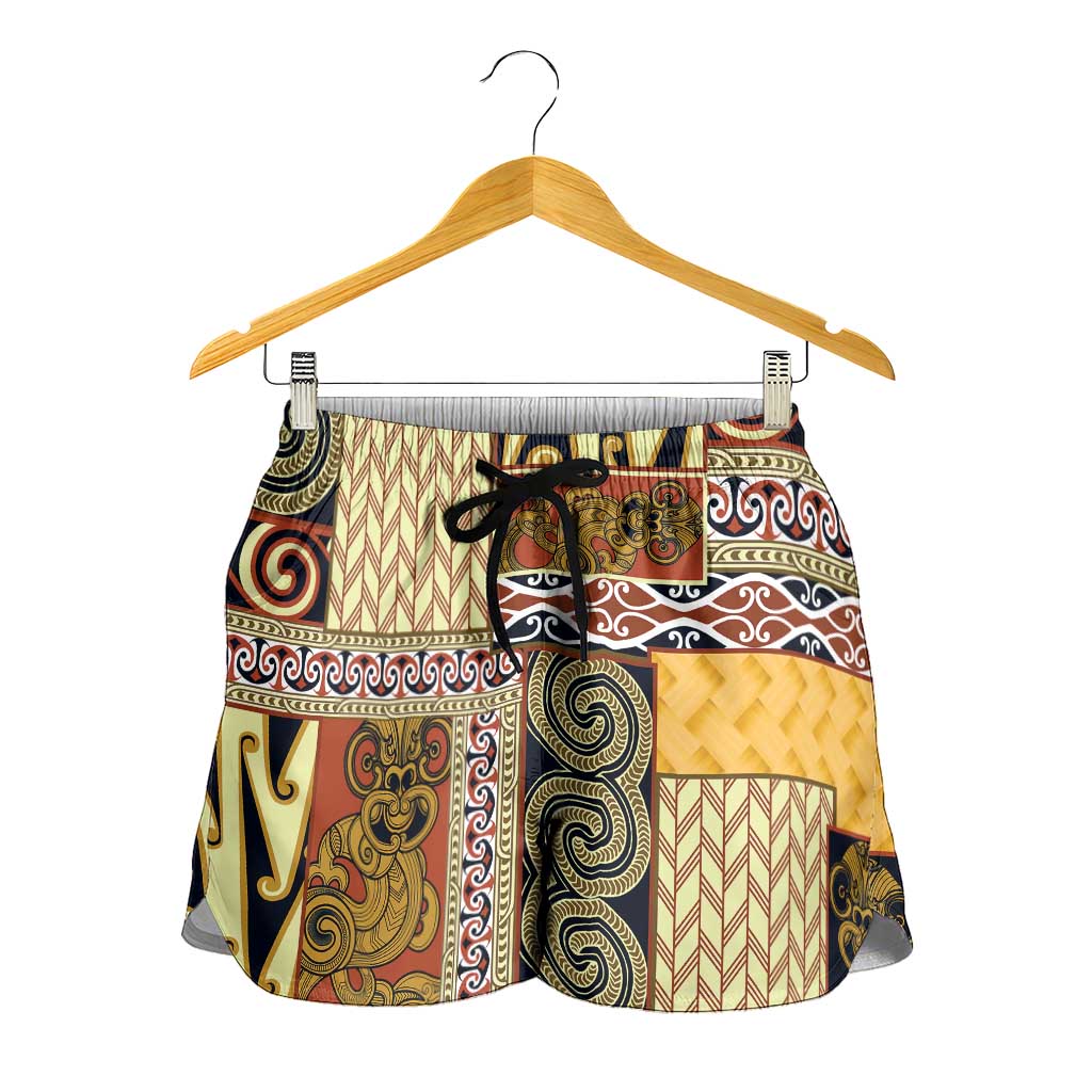 Yellow Aotearoa Kowhaiwhai Pattern Shorts for Women NZ Maori Quilt Style - Polynesian Pride