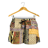 Yellow Aotearoa Kowhaiwhai Pattern Shorts for Women NZ Maori Quilt Style - Polynesian Pride