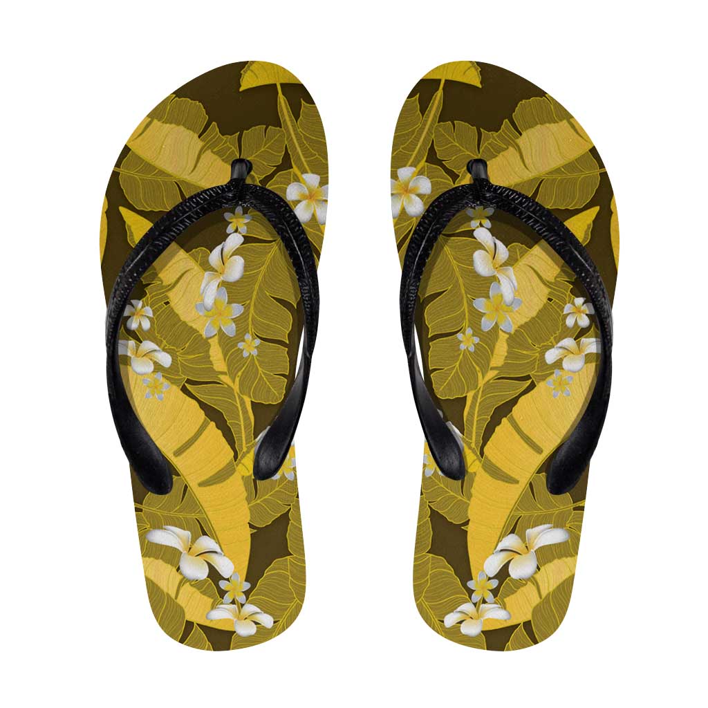 Yellow Banana Leaf Hawaii Flip Flops Lau Maia Plumeria Tropical Summer Vibes LT14 Yellow - Polynesian Pride