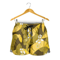 Yellow Banana Leaf Hawaii Shorts for Women Lau Maia Plumeria Tropical Summer Vibes