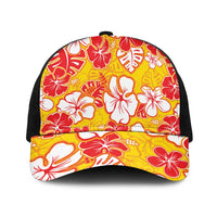 Yellow Hawaii Hibiscus Baseball Net Cap Tropical Flowers Seamless Pattern - Polynesian Pride