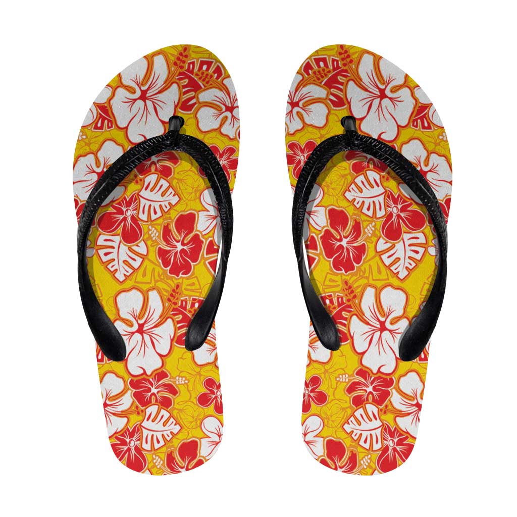 Yellow Hawaii Hibiscus Flip Flops Tropical Flowers Seamless Pattern - Polynesian Pride