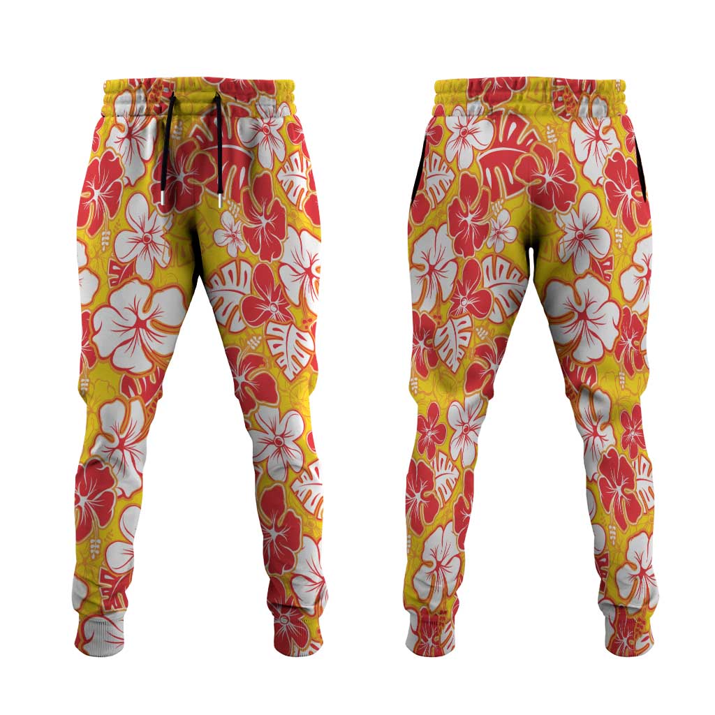 Yellow Hawaii Hibiscus Jogger Pants Tropical Flowers Seamless Pattern - Polynesian Pride