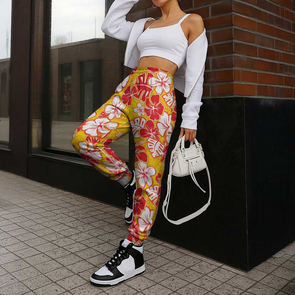 Yellow Hawaii Hibiscus Jogger Pants Tropical Flowers Seamless Pattern - Polynesian Pride