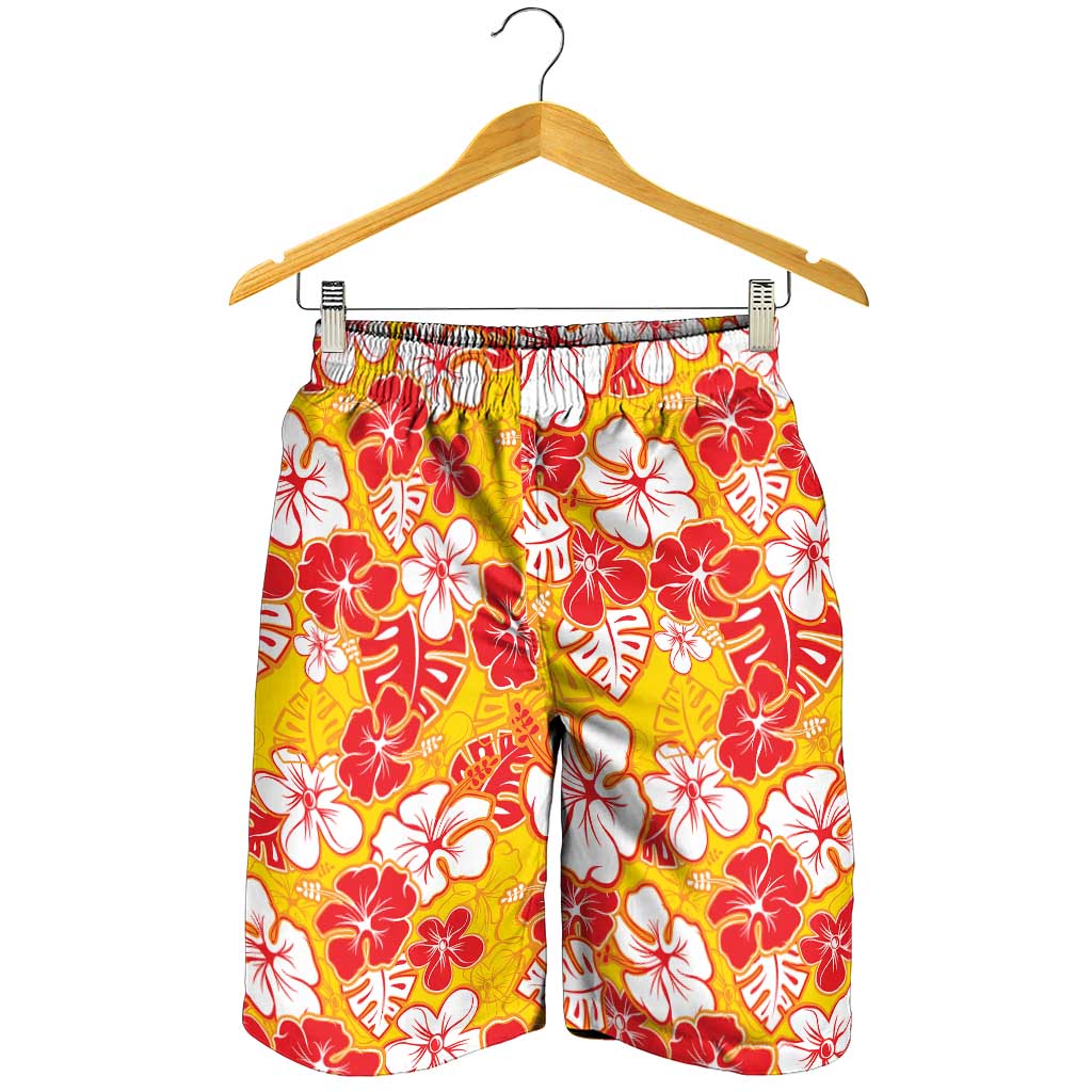 Yellow Hawaii Hibiscus Shorts for Men Tropical Flowers Seamless Pattern - Polynesian Pride
