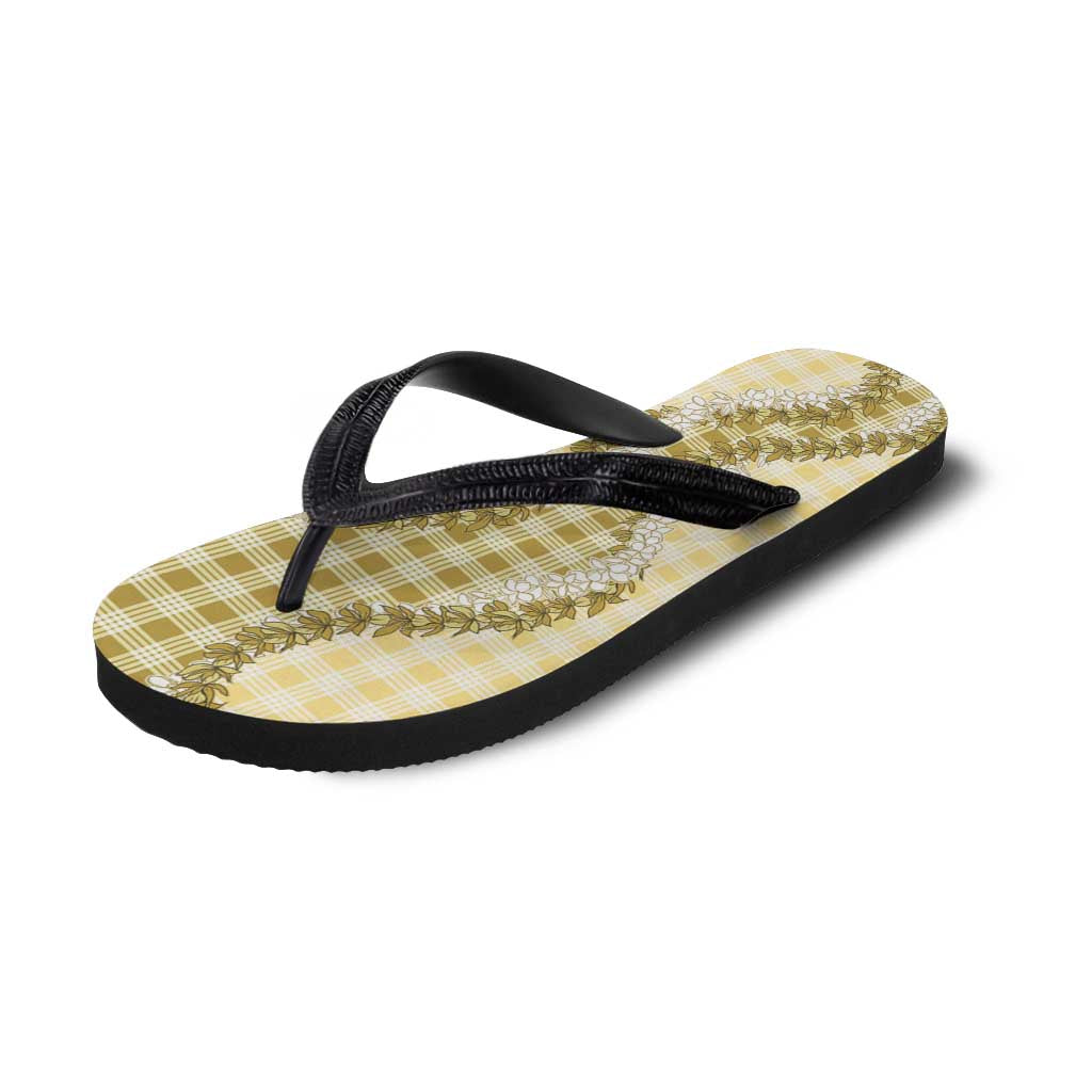 Yellow Hawaii Palaka Flip Flops Hawaiian Honohono Lei